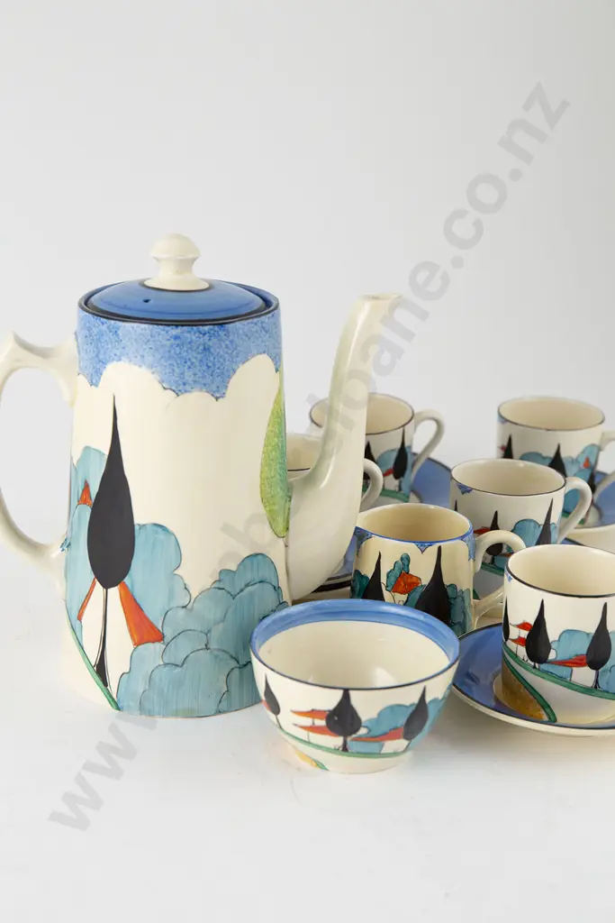 Exceptionally Rare Clarice Cliff Bizarre May Avenue Pattern Coffee Set Image 1++
