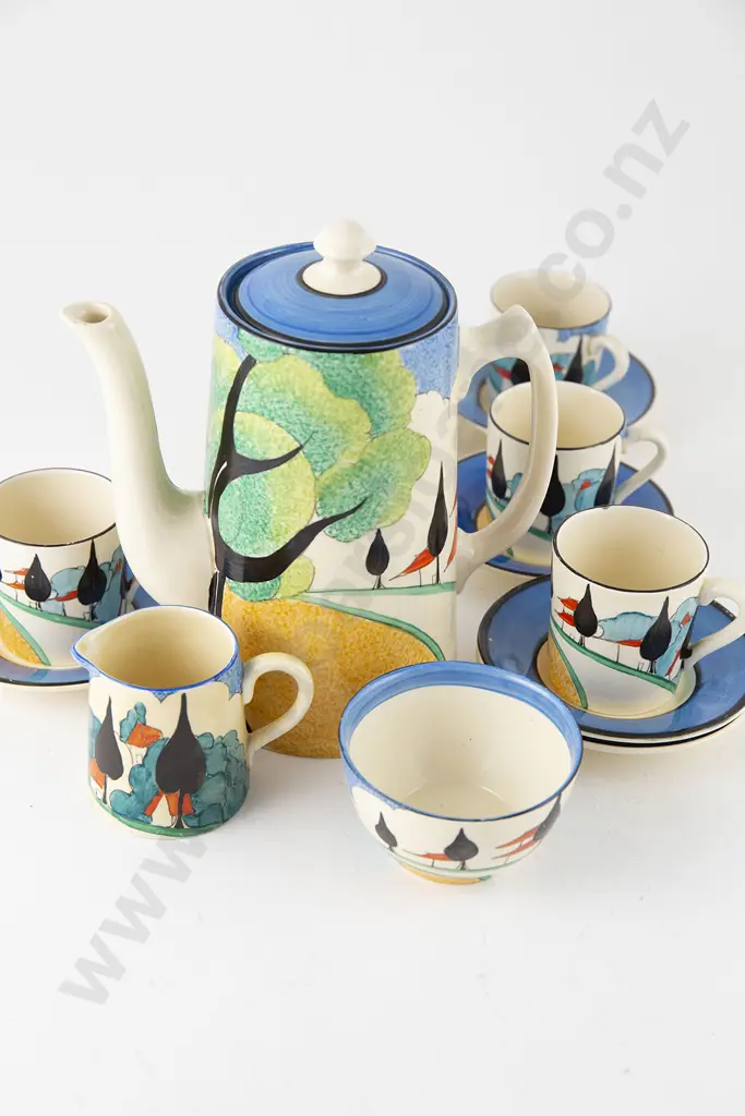 Exceptionally Rare Clarice Cliff Bizarre May Avenue Pattern Coffee Set Image 1++