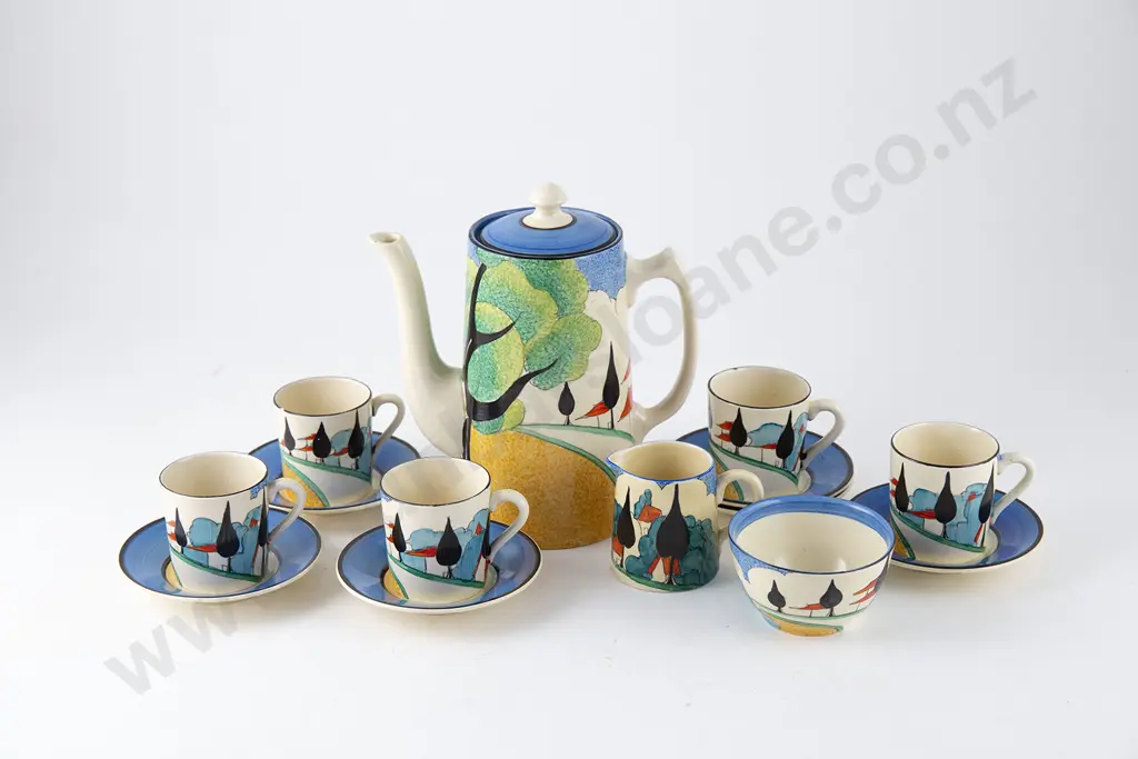 Exceptionally Rare Clarice Cliff Bizarre May Avenue Pattern Coffee Set Image 1++