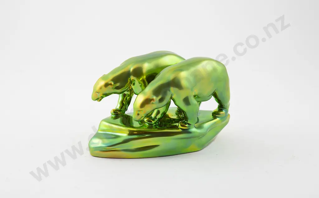 Zsolnay Green Iridescent Polar Bears Figure Group Image 1++