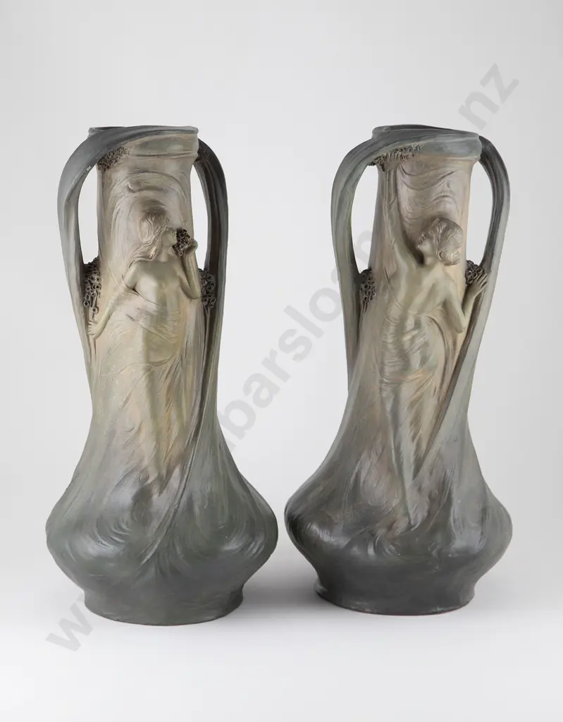 Large Pair Goldscheider Style Art Nouveau Vases Image 1++