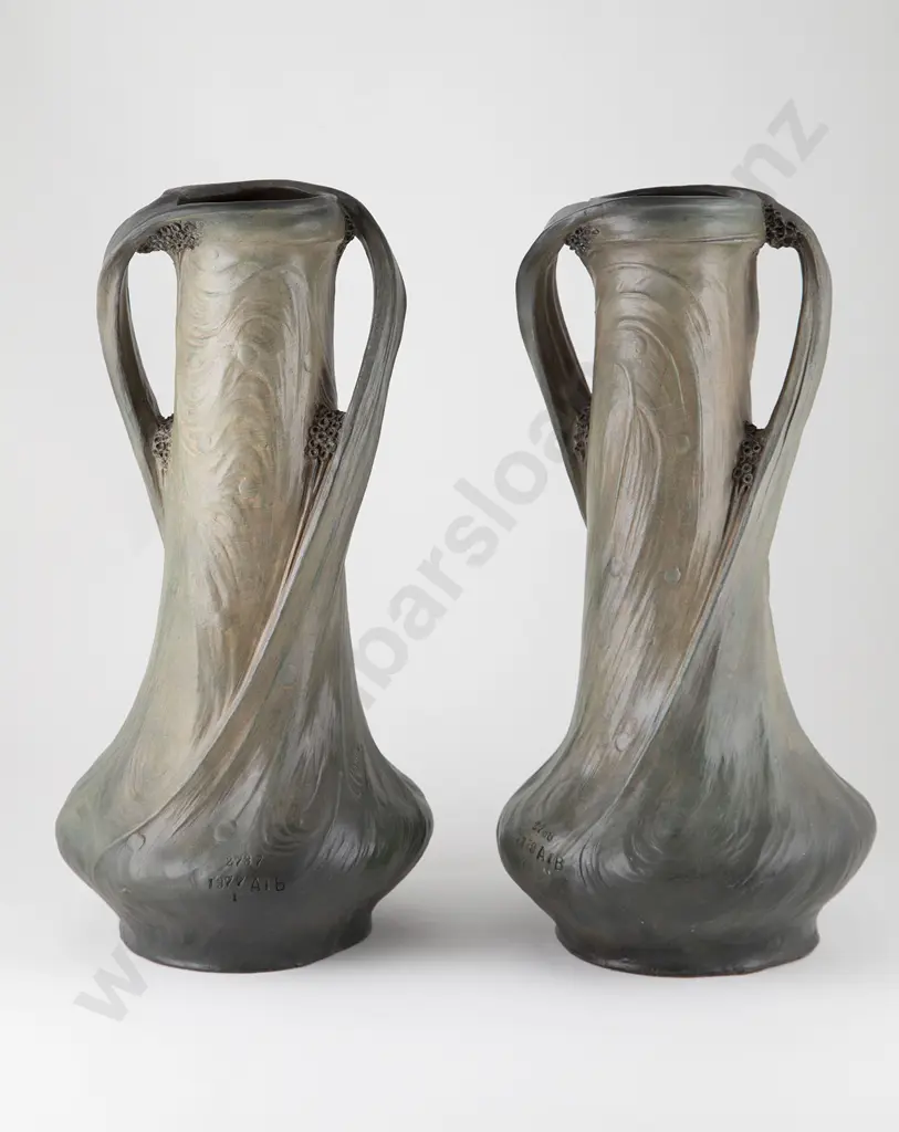 Large Pair Goldscheider Style Art Nouveau Vases Image 1++