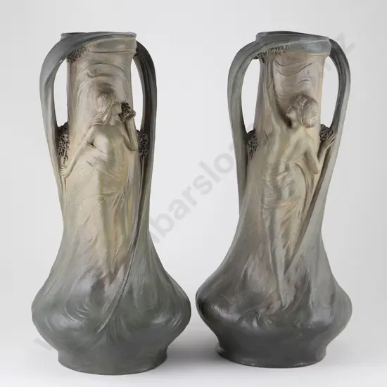 Large Pair Goldscheider Style Art Nouveau Vases