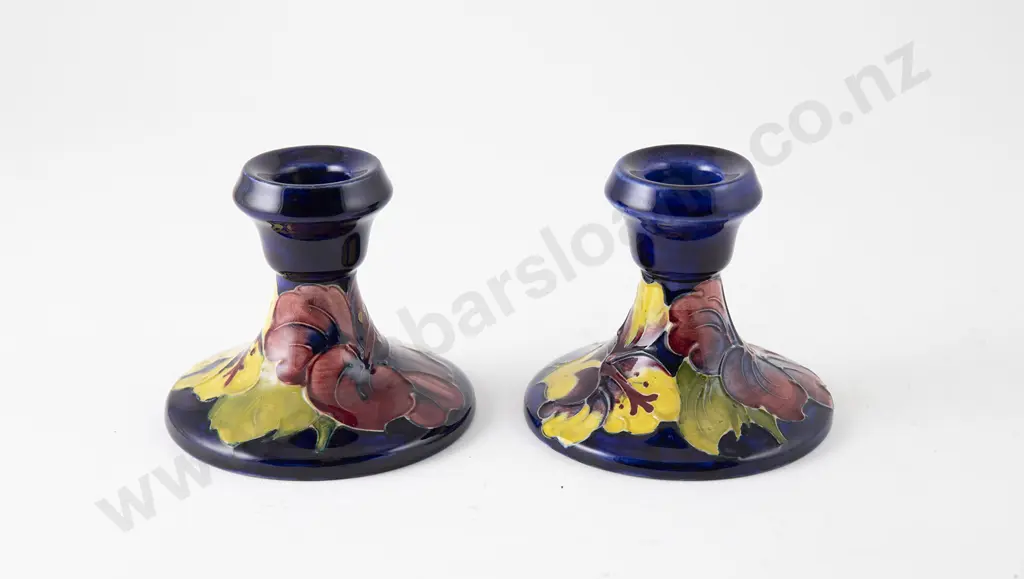 Pair Moorcroft Hibiscus Pattern Candlesticks Image 1++