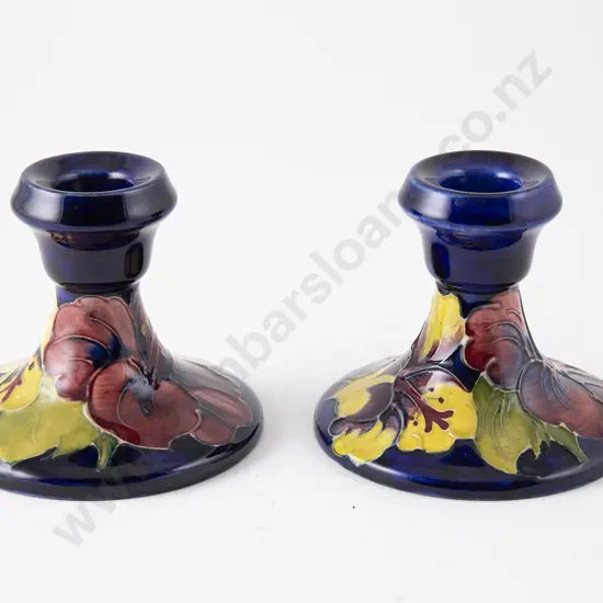Pair Moorcroft Hibiscus Pattern Candlesticks