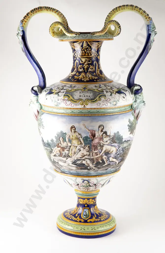 Large Italian Two Handled Faience "Bagno di Diana" Vase Image 1++