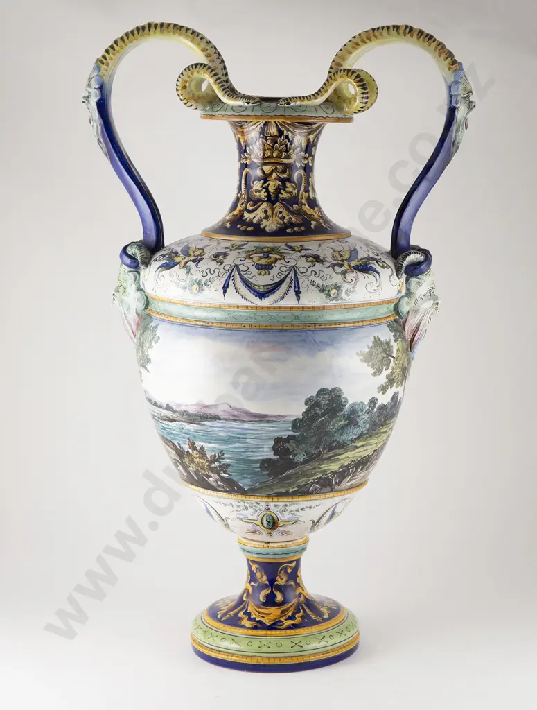 Large Italian Two Handled Faience "Bagno di Diana" Vase Image 1++