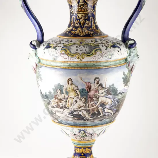 Large Italian Two Handled Faience "Bagno di Diana" Vase