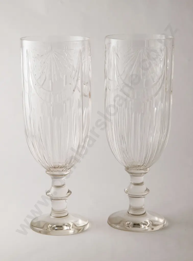 Fine Pair Large Cut Glass Hurricane Lamp/Vases Image 1++