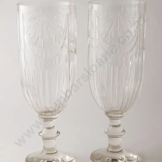 Fine Pair Large Cut Glass Hurricane Lamp/Vases