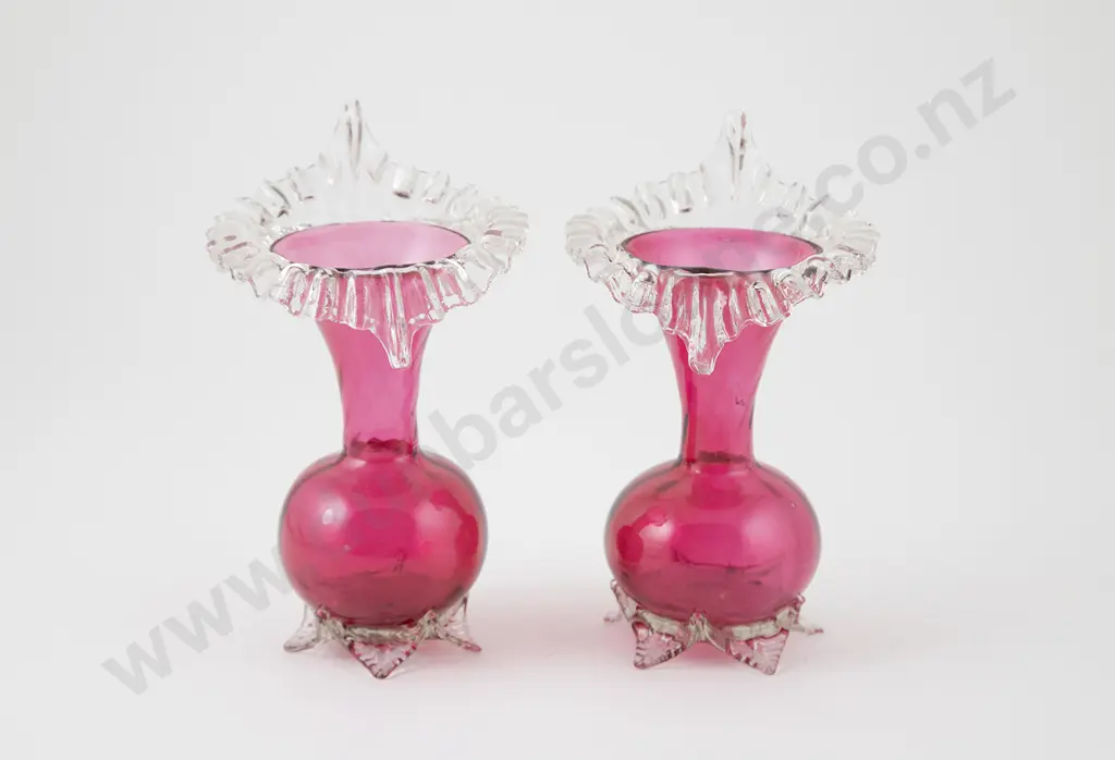 Pair Victorian Cranberry Glass Jack in the Pulpit Vases Image 1++