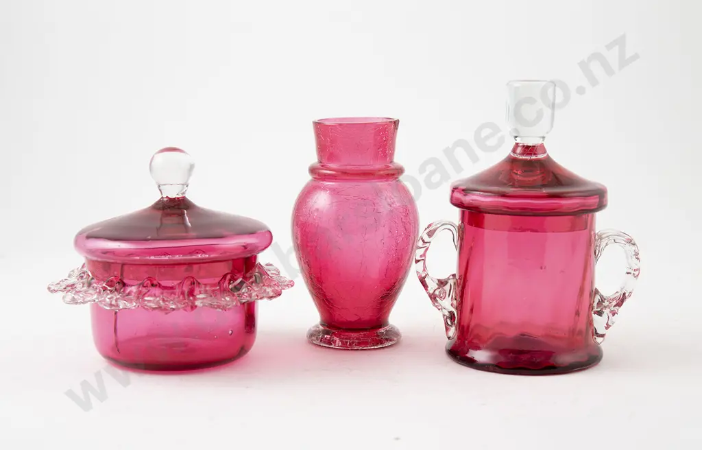 Two Victorian Cranberry Jar and Covers Image 1++