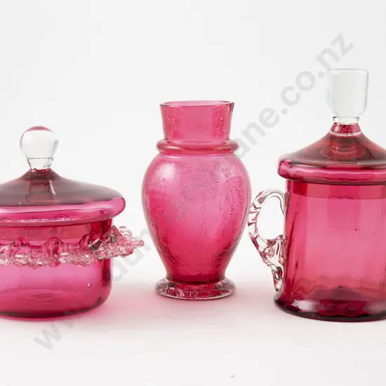 Two Victorian Cranberry Jar and Covers
