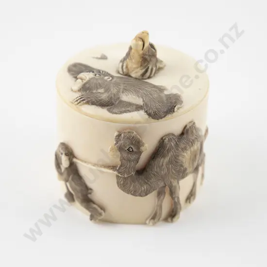 Japanese Ivory Lidded Cylindrical Box