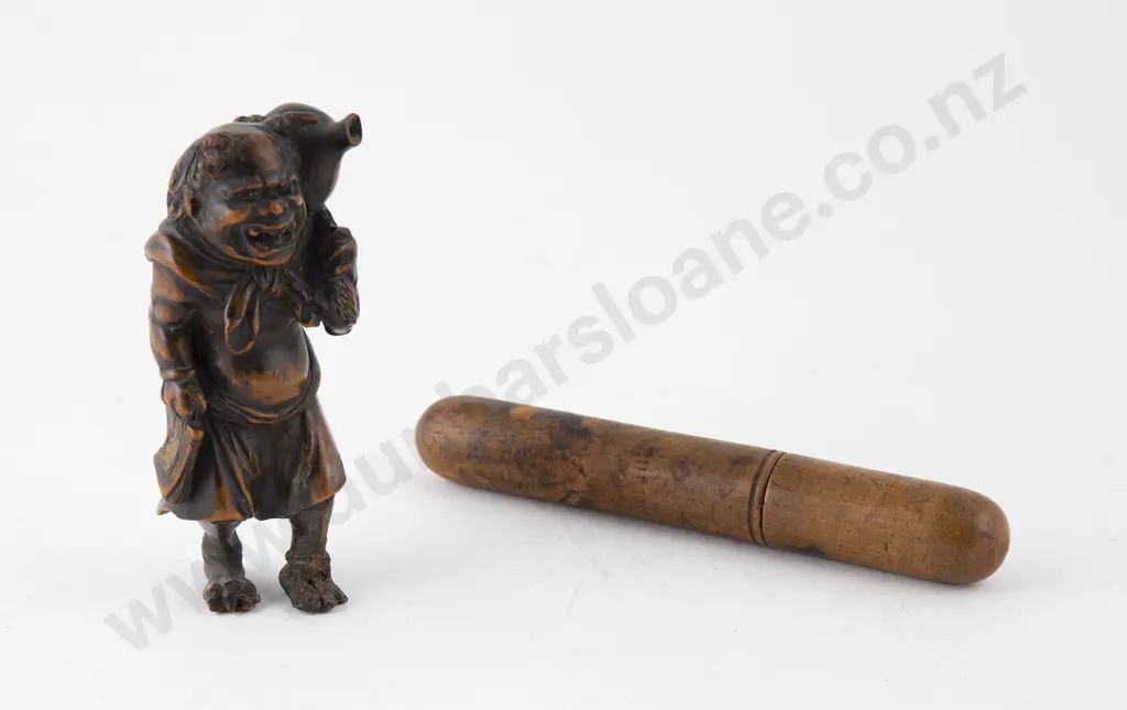 Japanese Carved Wooden Figure Of A Horned Demon Image 1++