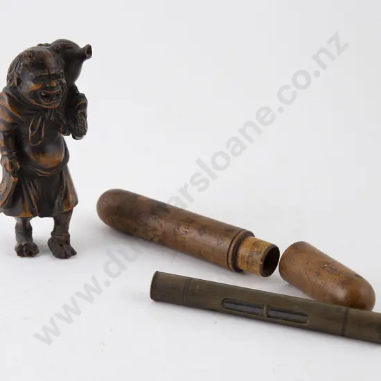 Japanese Carved Wooden Figure Of A Horned Demon