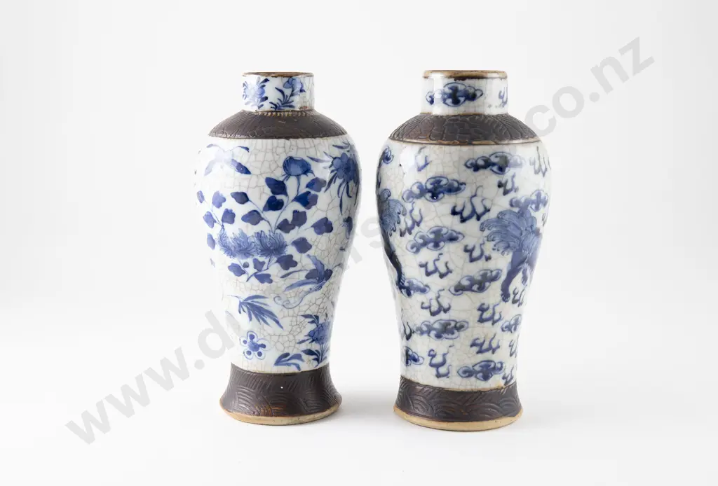 Near Pair Late C19th Chinese Crackleware Vases Image 1++