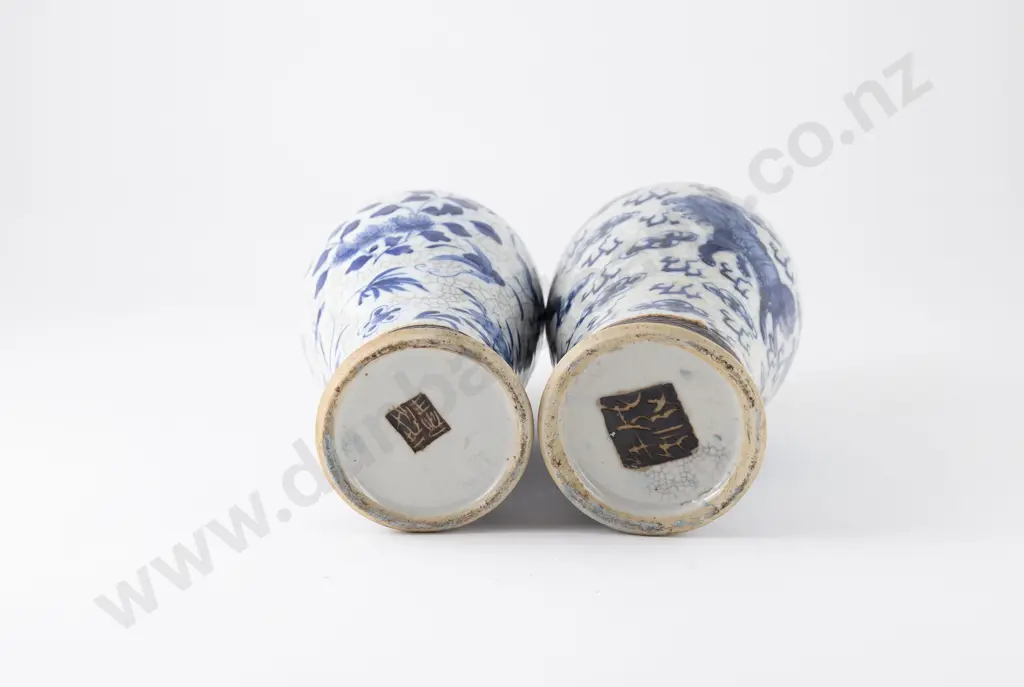 Near Pair Late C19th Chinese Crackleware Vases Image 1++