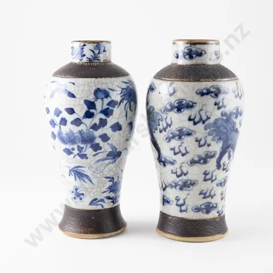 Near Pair Late C19th Chinese Crackleware Vases