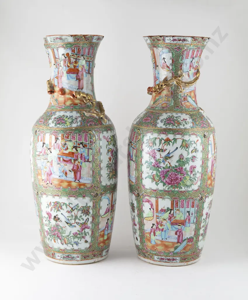 Large Pair Cantonese Famille Rose Export Ware Vases Image 1++