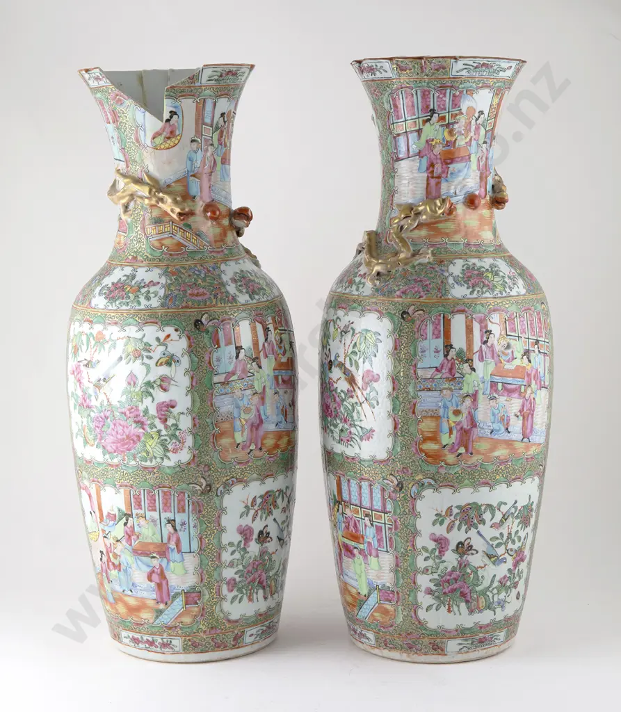 Large Pair Cantonese Famille Rose Export Ware Vases Image 1++