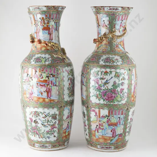 Large Pair Cantonese Famille Rose Export Ware Vases