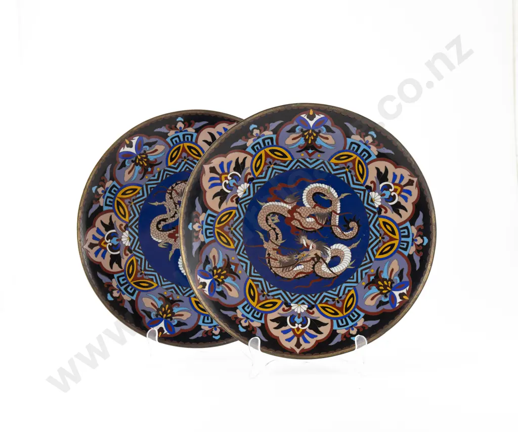 Pair Japanese Meiji Period Cloisonne Plates Image 1++