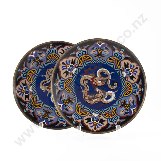 Pair Japanese Meiji Period Cloisonne Plates