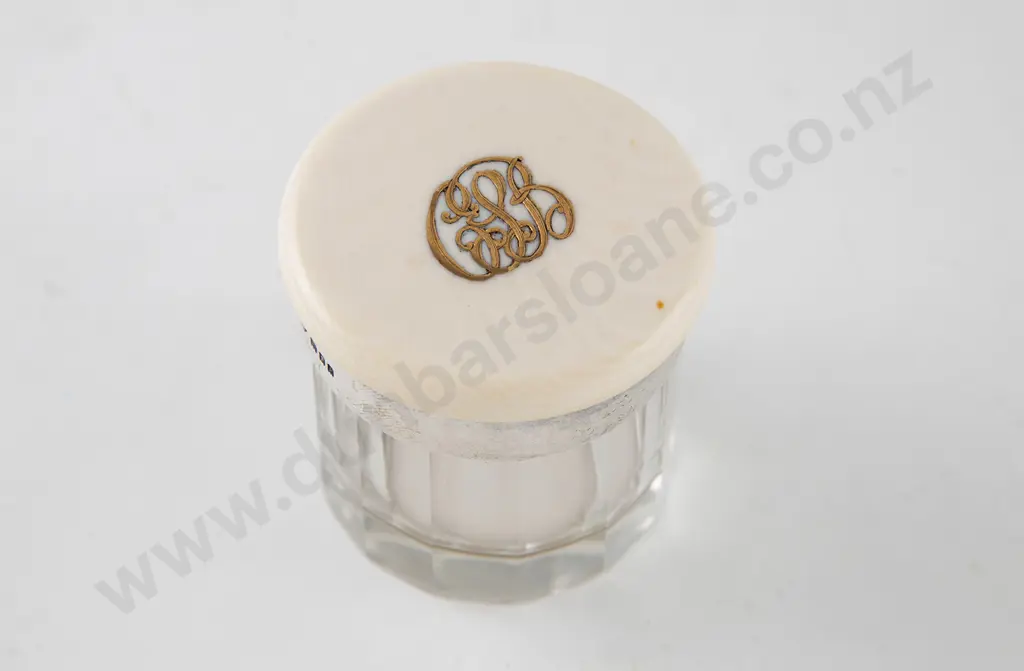 Victorian S/S Mounted Ivory Lidded Glass Vanity Pot Image 1++