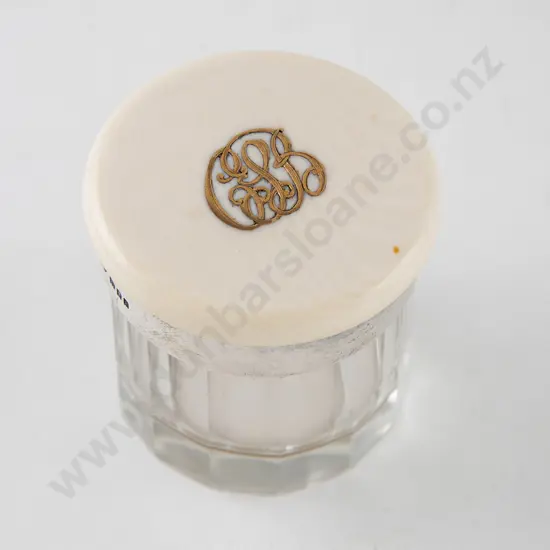 Victorian S/S Mounted Ivory Lidded Glass Vanity Pot