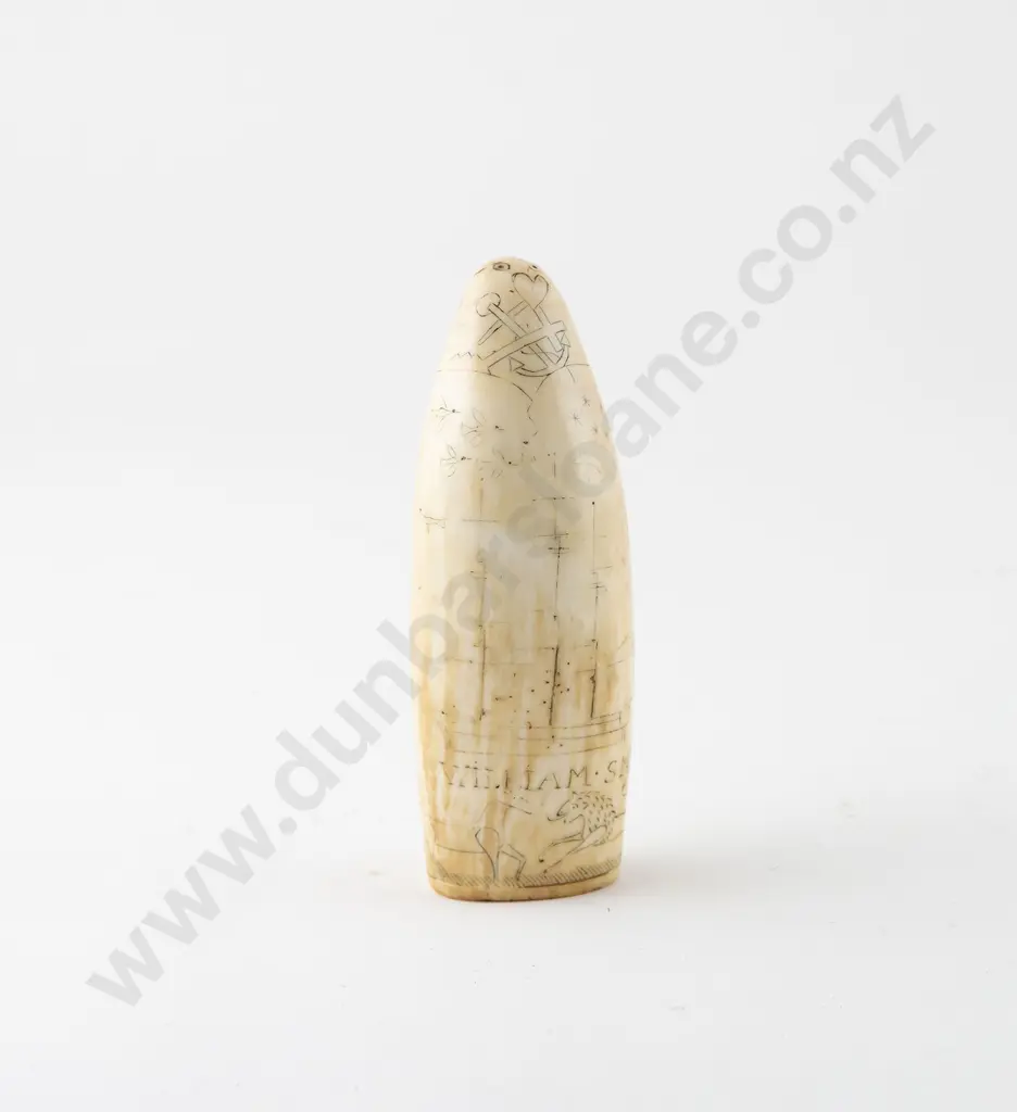 C19th Scrimshaw Whale Tooth Image 1++