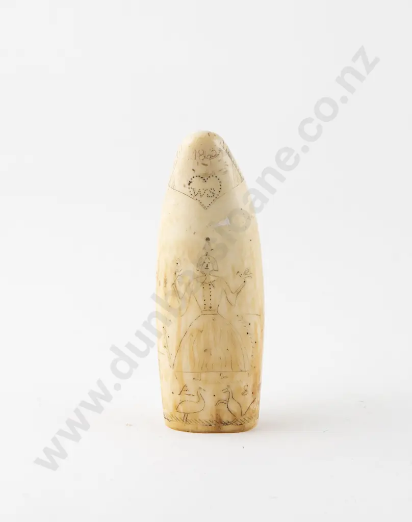 C19th Scrimshaw Whale Tooth Image 1++