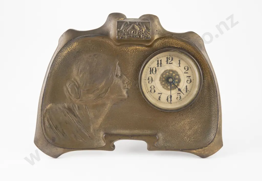 Art Nouveau Cast Brass Mantle Clock Image 1++