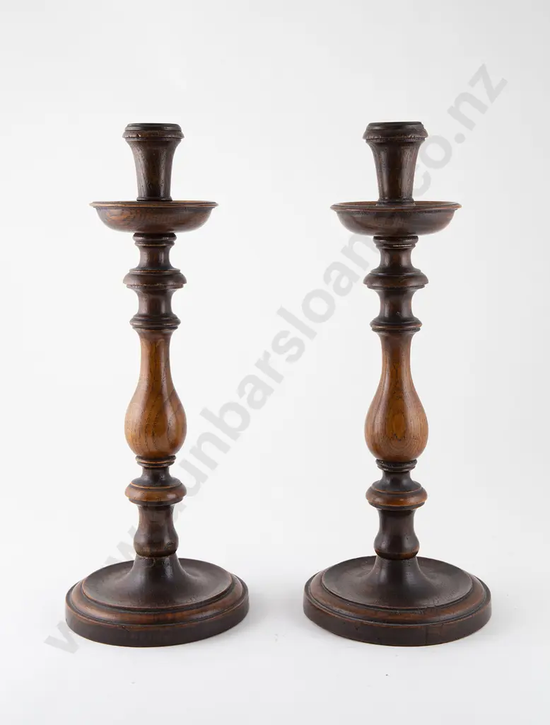 Pair Geo III Style Oak Candlesticks Image 1++