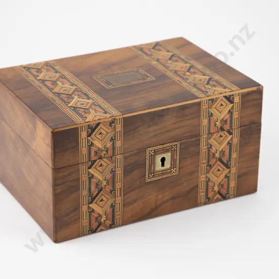 Victorian Walnut & Parquetry Banded Jewellery Box