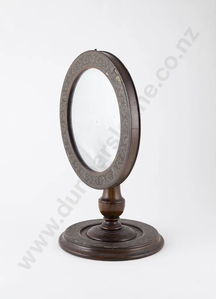 Regency Walnut and Brass Inlaid Circular Shaving Mirror Image 1++