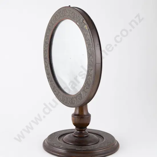 Regency Walnut and Brass Inlaid Circular Shaving Mirror