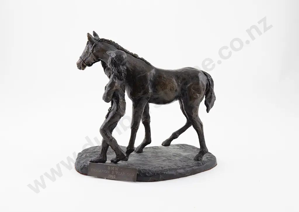 Bronze Racehorse & Groom by C A Bodde Image 1++