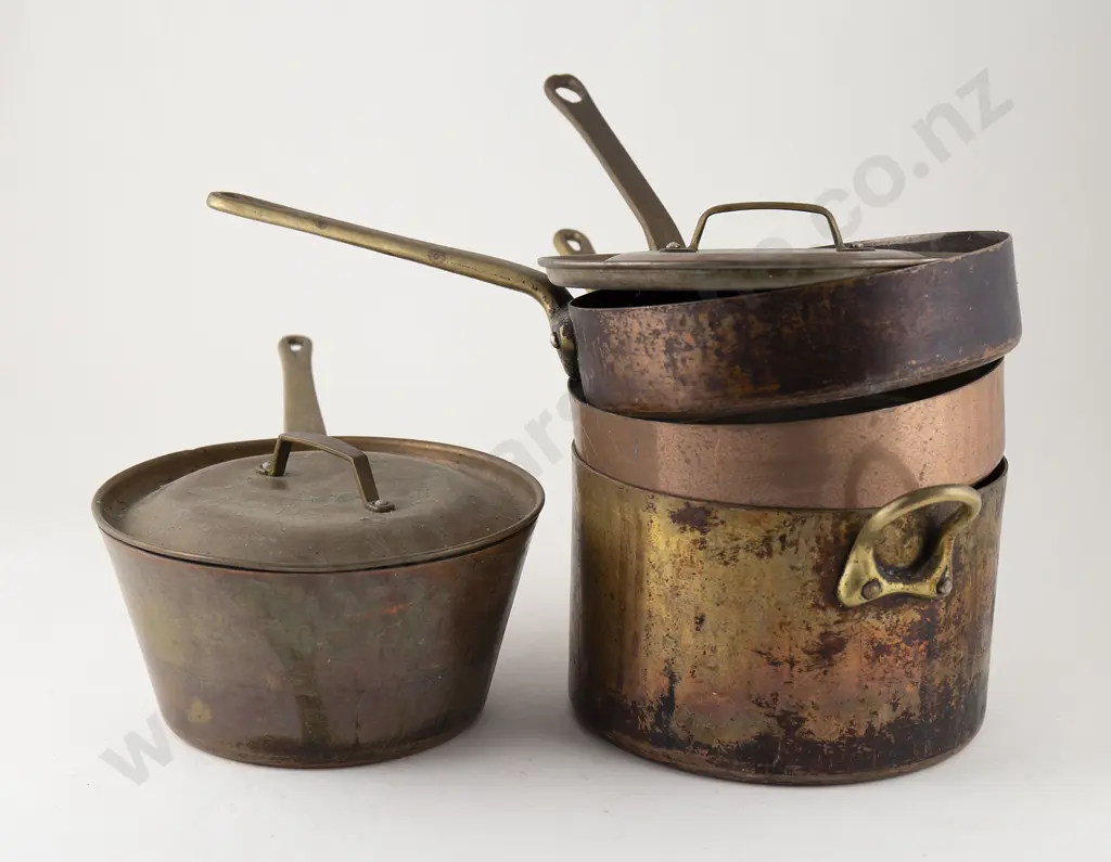 Four Various Vintage Copper Cooking Pans Image 1++