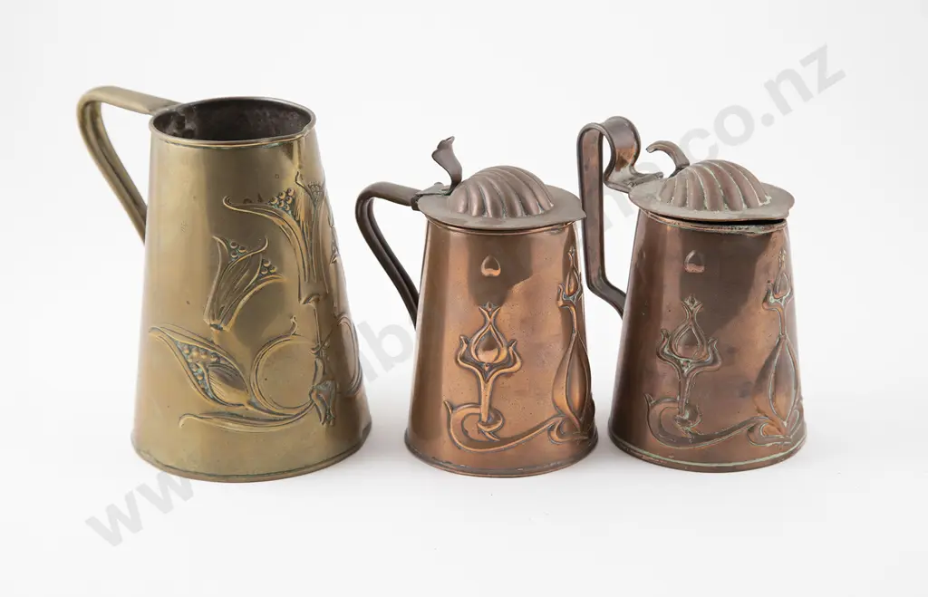 Three Art Nouveau Copper & Brass Jugs By Joseph Sankey & Sons Image 1++