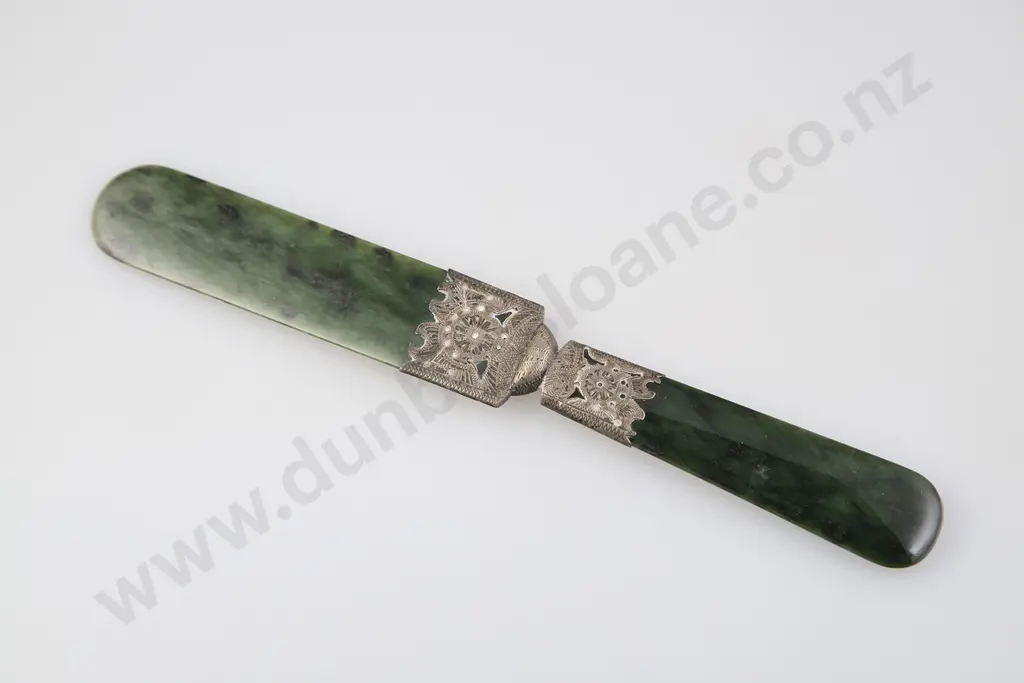 NZ Colonial Greenstone Silver Mounted Paper Knife Image 1++