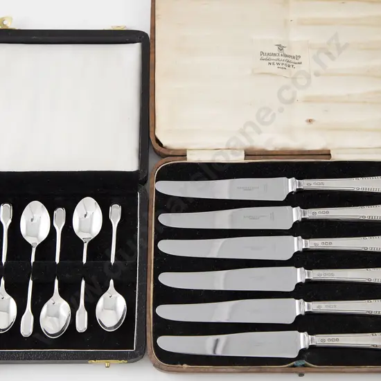 Cased Set Six Art Deco S/S Fruit Knives & other cased set