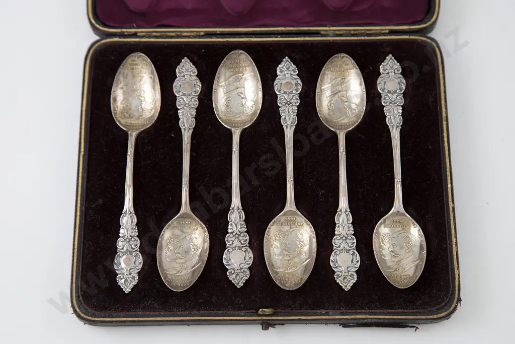 Cased Set Six S/S 1901 Federation Teaspoons Image 1++