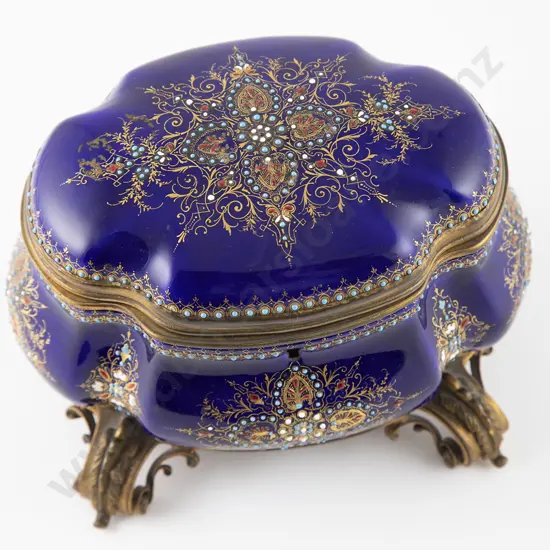 Late C19th French Bleu Royale Enamel Jewel Casket