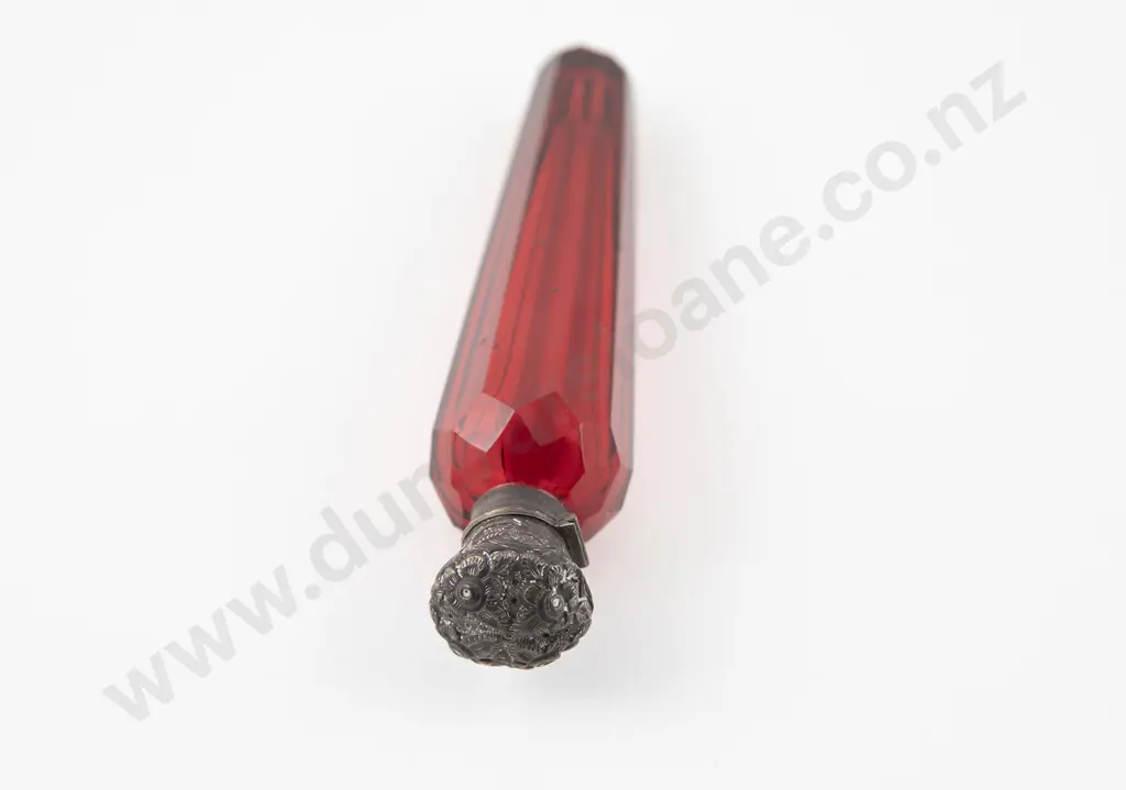 Victorian S/S Top Ruby Glass Scent Flask Image 1++