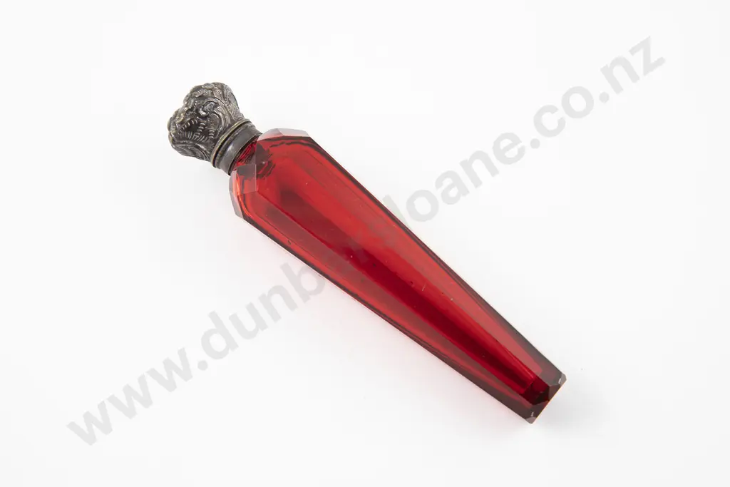 Victorian S/S Top Ruby Glass Scent Flask Image 1++