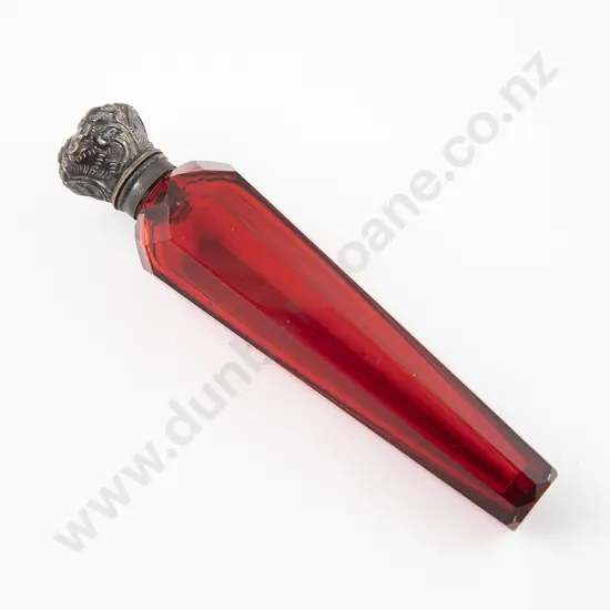 Victorian S/S Top Ruby Glass Scent Flask