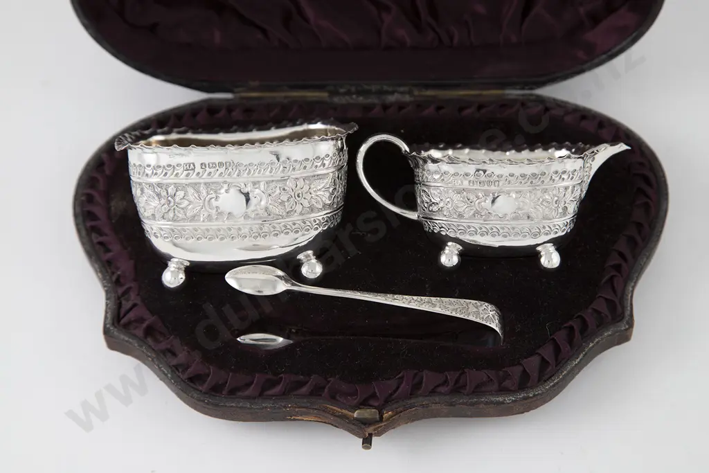 Cased Victorian S/S Three Piece Sugar & Cream Set Image 1++