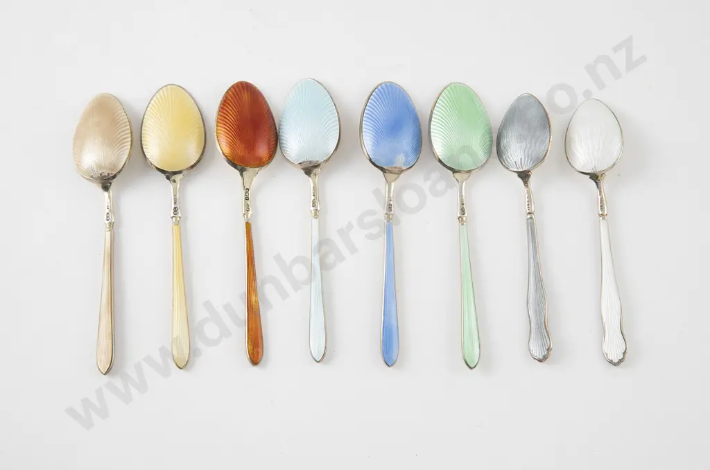Set Six S/S & Enamel Coffee Spoons Image 1++