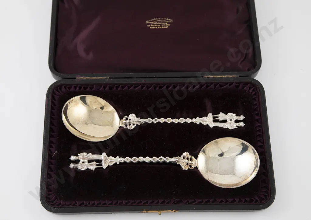 Cased Pair Fancy S/Plate Serving Spoons Image 1++